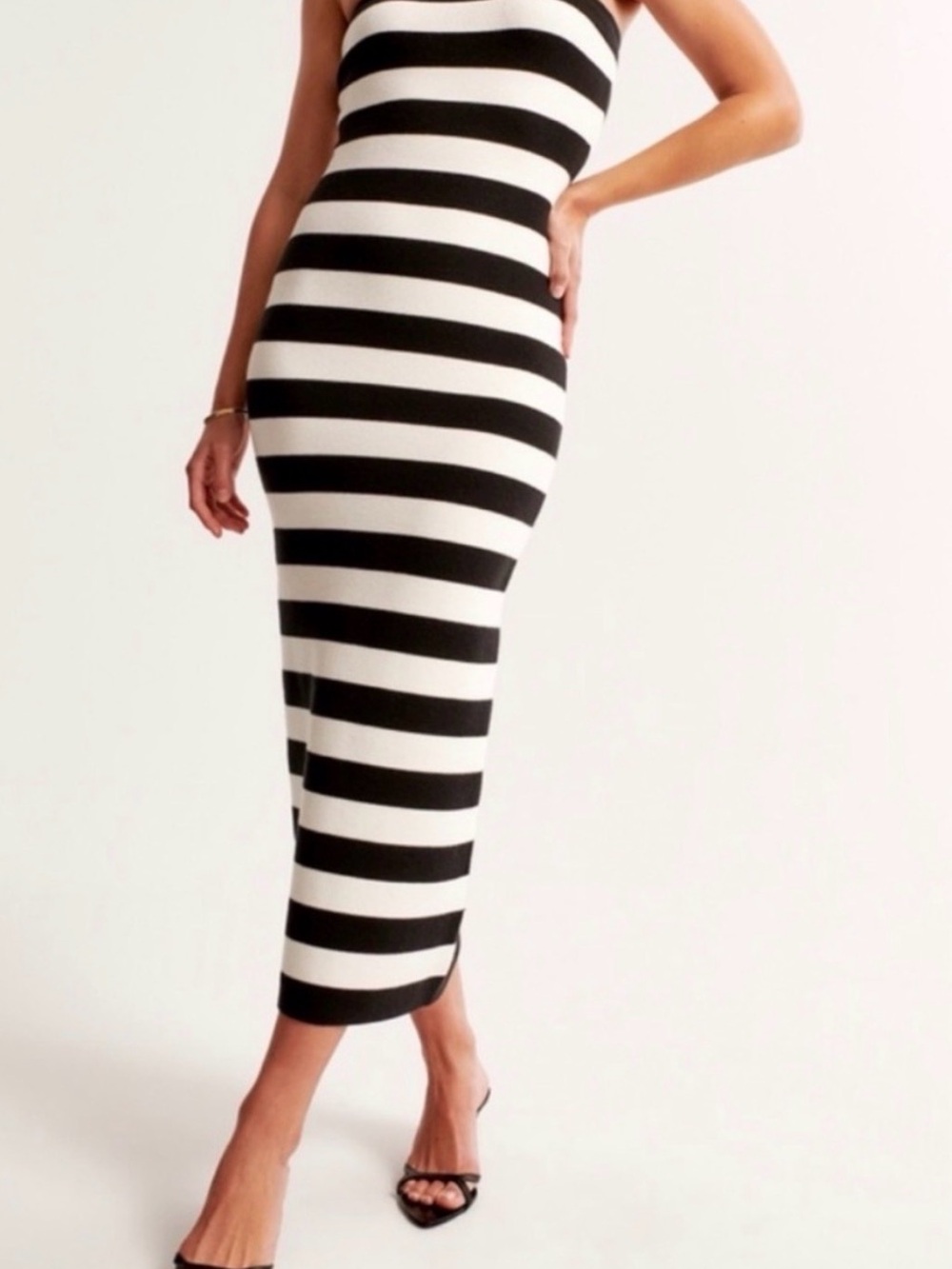 Abercrombie & Fitch Black and White Striped Midi Dress